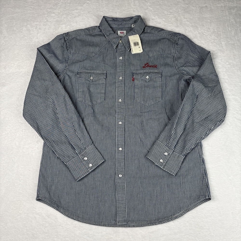 Levi's Classic Western Ranch Shirt, Roadtrip Stripes, Large Wash Denim, NWT